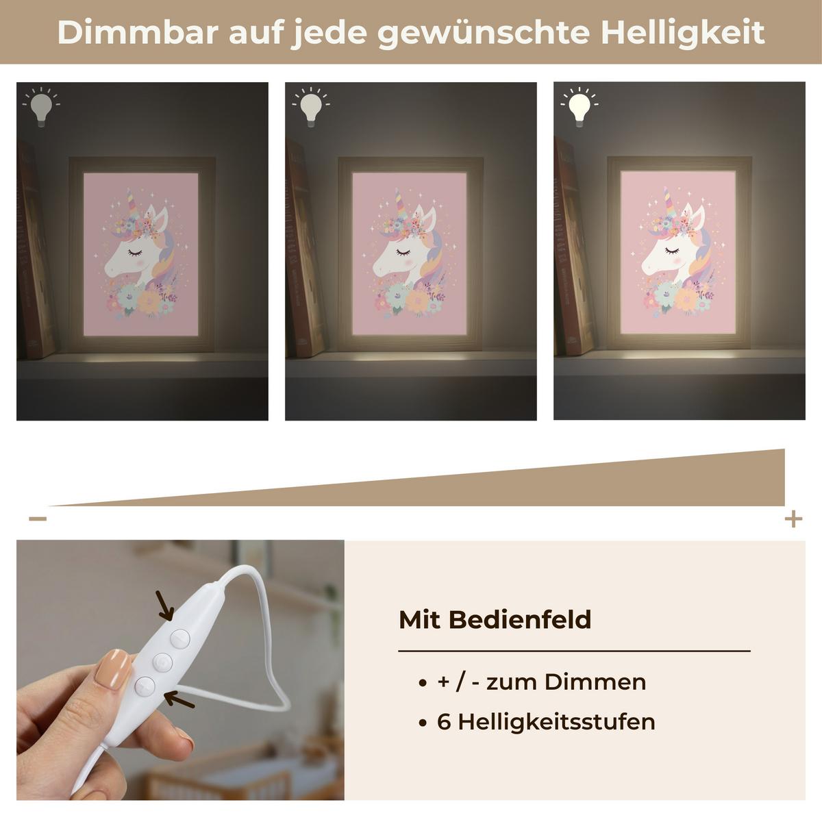 NACHTTISCHLAMPE Einhorn - Rosa - Blumen 15x20 cm - Rosa, Holzwerkstoff (8/15/20cm) - OnlyWow