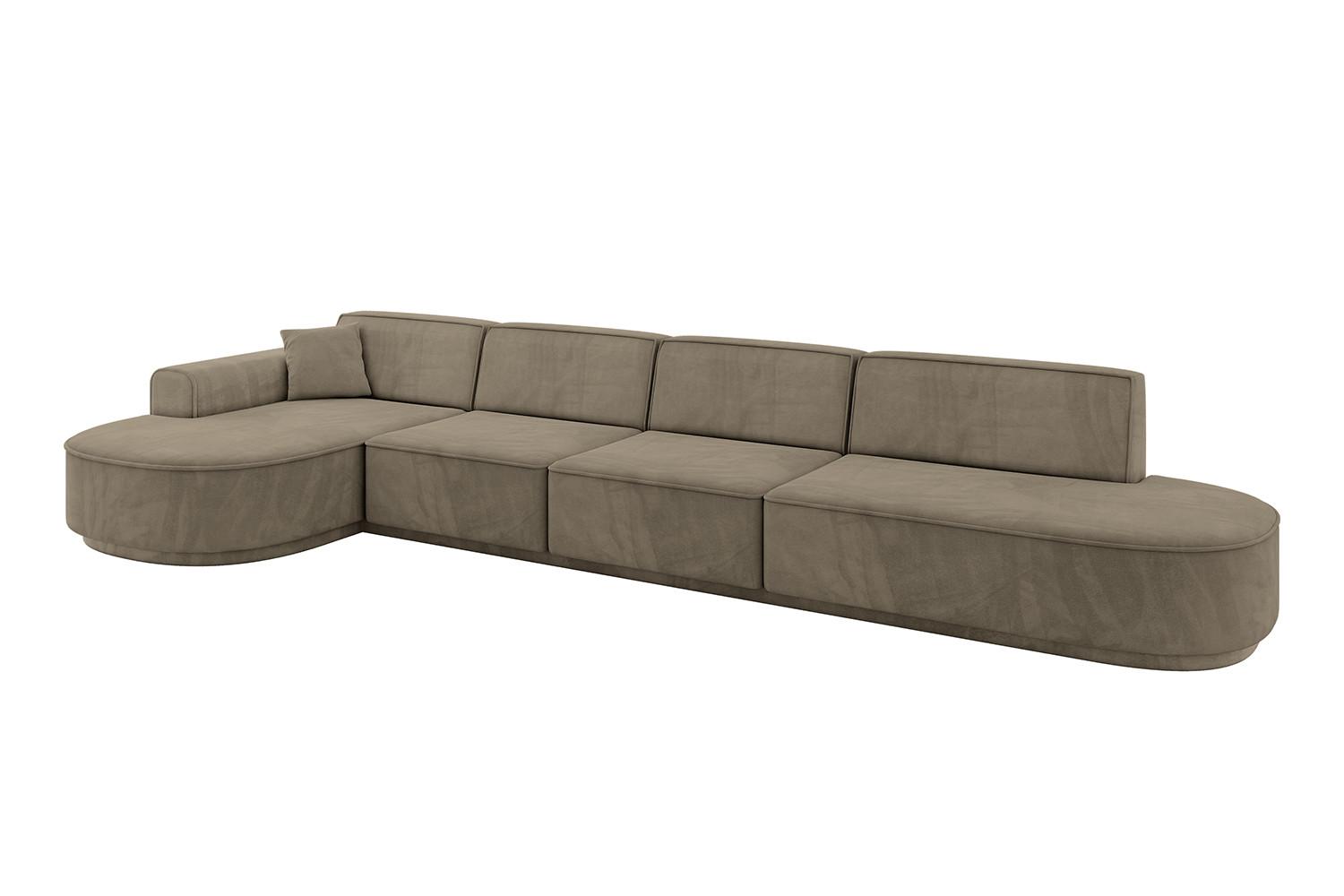 ECKSOFA Ottomane Links MARI-L3-v3 - 413x171x83 cm Dunkelbraun Velours - Dunkelbraun/Schwarz, Holzwerkstoff/Kunststoff (413/171cm) - ALTDECOR