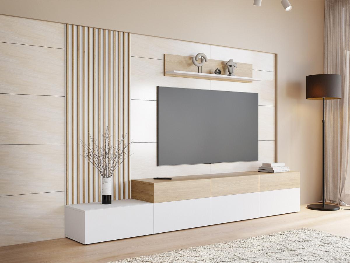 WOHNWAND Narezi II - Eichefarben/Schwarz, Holzwerkstoff/Kunststoff (300/209/40cm) - MIRJAN24