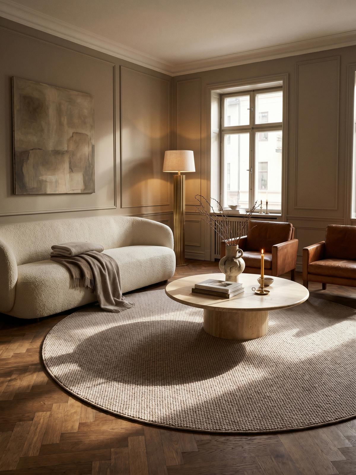 TEPPICH Flachgewebe LANGAU in Beige, meliert, Ø 200 cm - Beige, Textil (200/200cm) - KADIMA DESIGN