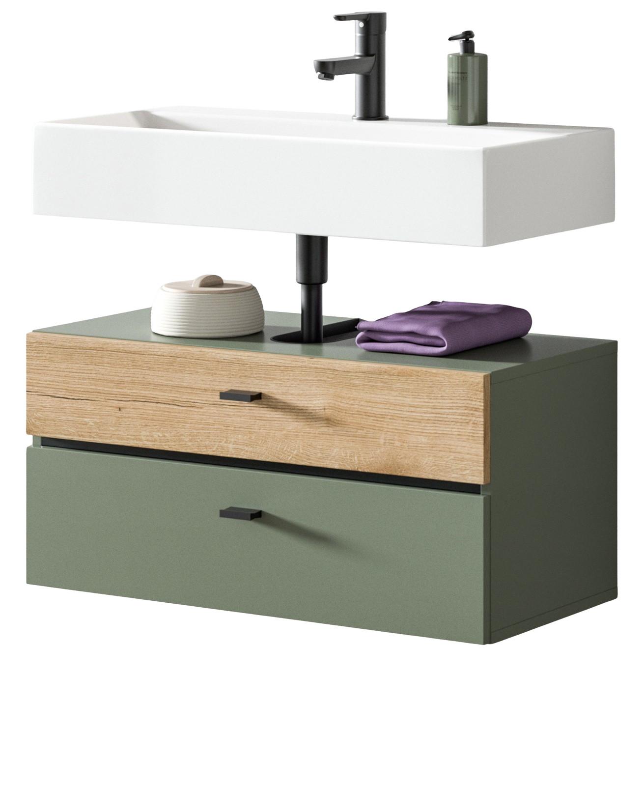 WASCHBECKENUNTERSCHRANK grün, Eiche Evoke 75 cm, Badschrank hängend - Eichefarben/Grün, Holzwerkstoff/Kunststoff (75/35/35cm) - Inn.Furn