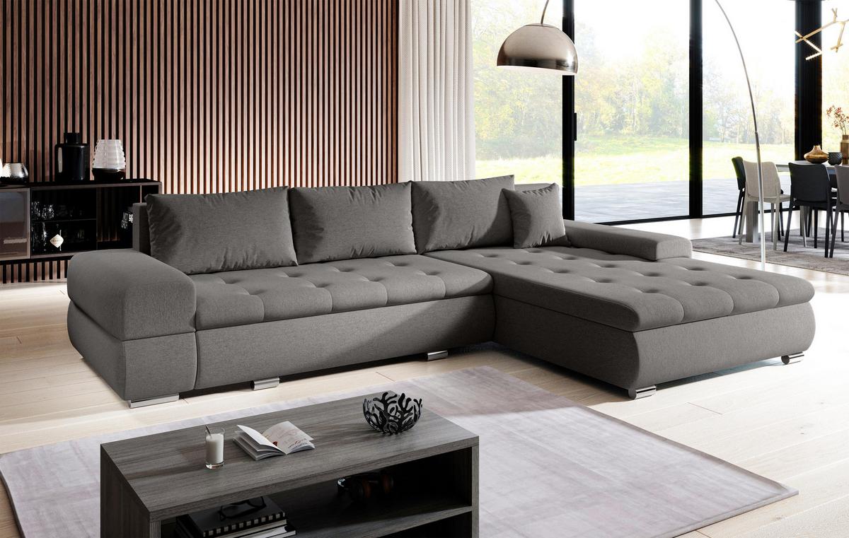 ECKSOFA L Form Sivaso Braun 310/210/85 cm – mit Schlaffunktion und Bettkasten - Hellbraun/Silberfarben, Textil/Metall (310/210cm) - AX Living
