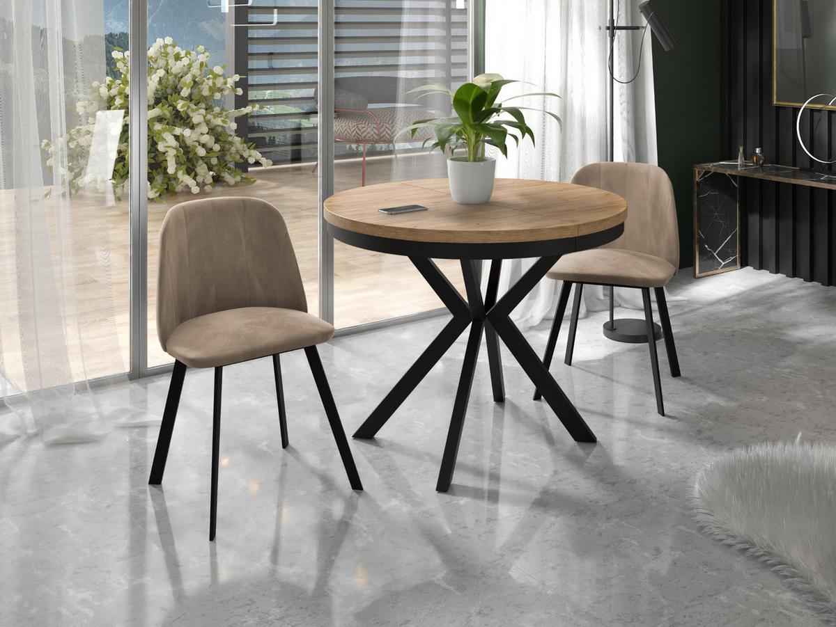 ESSTISCH Ross runder ausziehbarer, Craft Eiche 90-170/90/76 cm - Eiche Wotan/Schwarz, Holzwerkstoff/Metall (90/170/76cm) - WFL GROUP