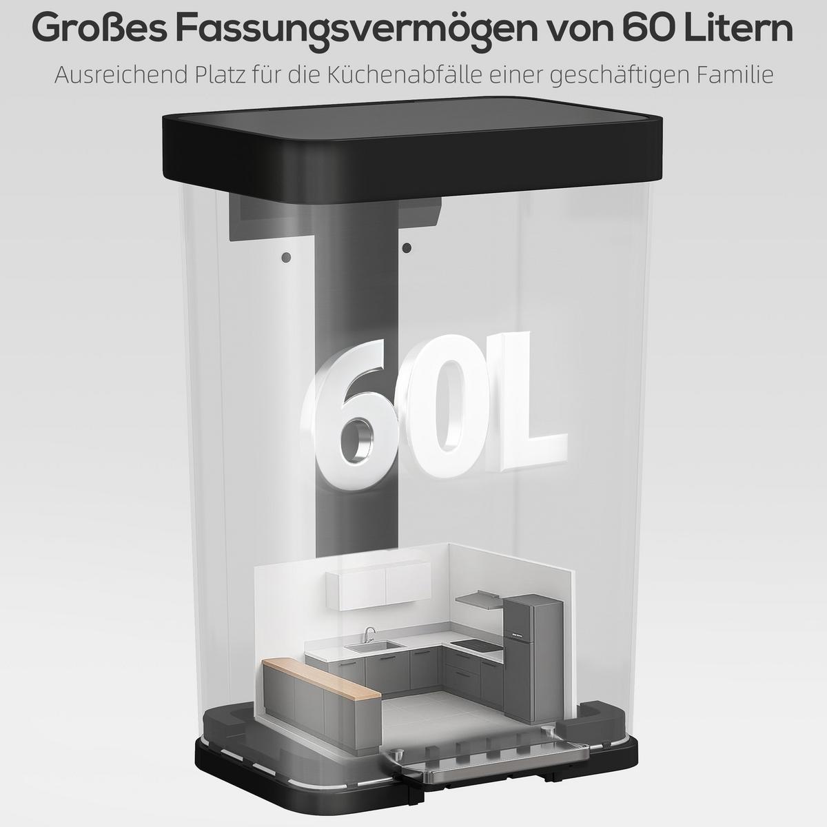 MÜLLEIMER 60 L Treteimer mit Soft-Close-Deckel Edelstahl Silber - Silberfarben, Metall (36/66.5/44cm) - HOMCOM