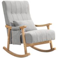 SCHAUKELSTUHL Schaukelsessel mit Lendenkissen, Seitentasche für Wohnzimmer Grau - Naturfarben/Grau, Holz/Buchenholz (65/98/90cm) - HOMCOM