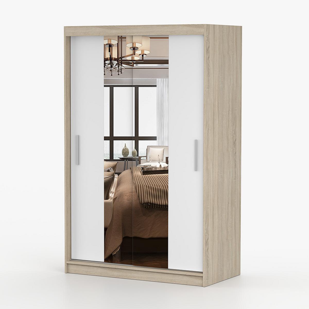SCHWEBETÜRENSCHRANK Neomi 01 Sonoma Eiche/Weiß mit Spiegel 120 cm - Alufarben/Weiß, Holzwerkstoff/Kunststoff (120/200/61cm) - imoebel24