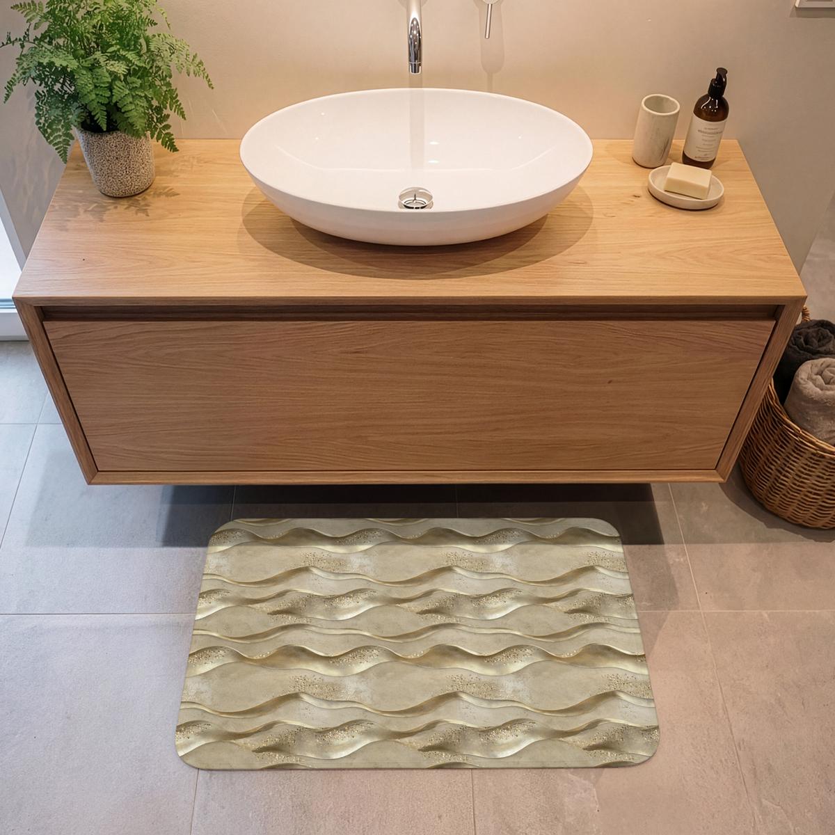 BADEMATTE Wellen - Muster - Gold 80x50 cm - Messingfarben, Textil (80/50cm) - OnlyWow