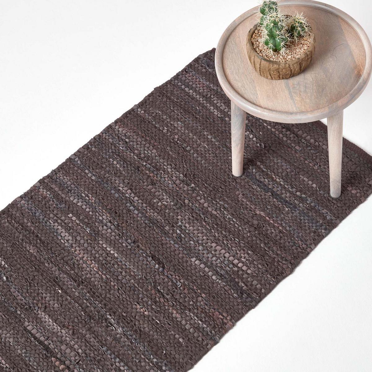 LEDER-TEPPICHLÄUFER Denver gewebt 66/200 cm - Braun, Leder (66/200cm) - Homescapes