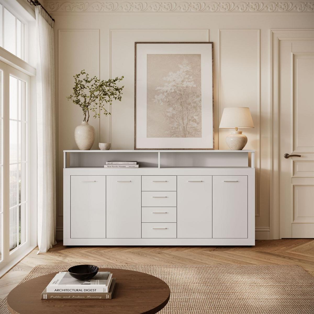 KOMMODE ROMANO mit Schubladen - Weiß, Holzwerkstoff (190/96/32cm) - Lookway