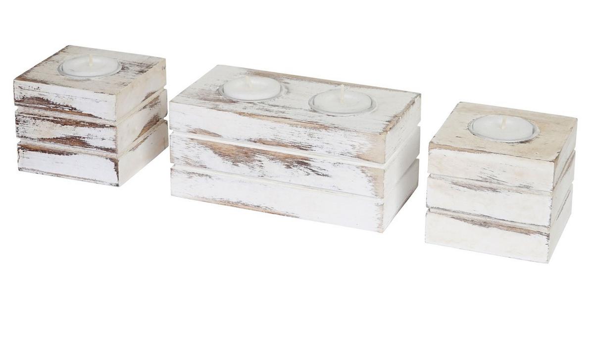 SET TEELICHTHALTER Reinweiß 3er-Set-Set - Weiß, Holz (7cm) - MCW