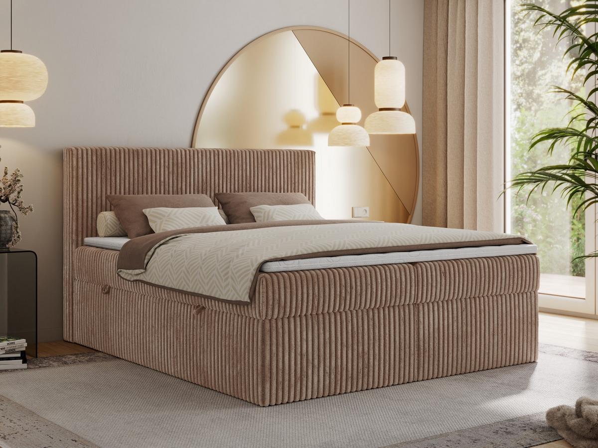 BOXBETT TILIANO 160/200 - Braun Cord - H3 - Braun, Textil (160/200cm) - MKS