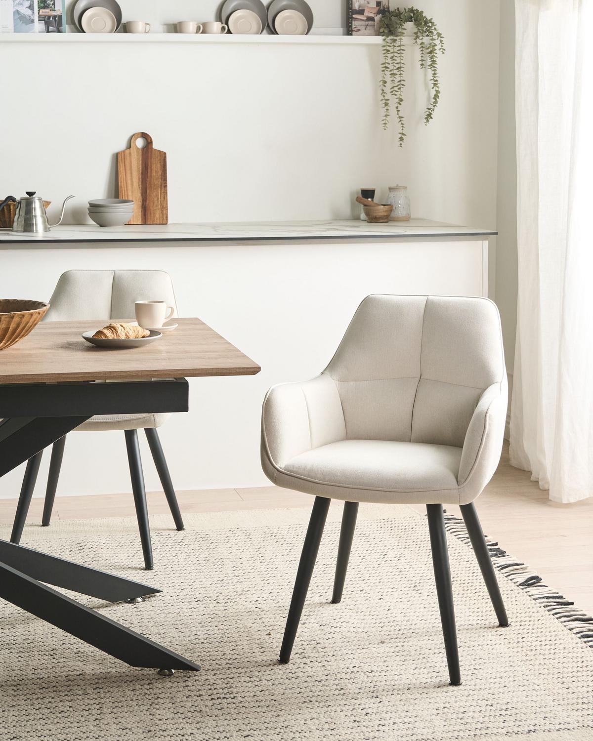 ESSZIMMERSTUHL 2er Set Kunstleinen Hellbeige Tirano - Beige, Textil/Metall (56/83/64cm) - Beliani