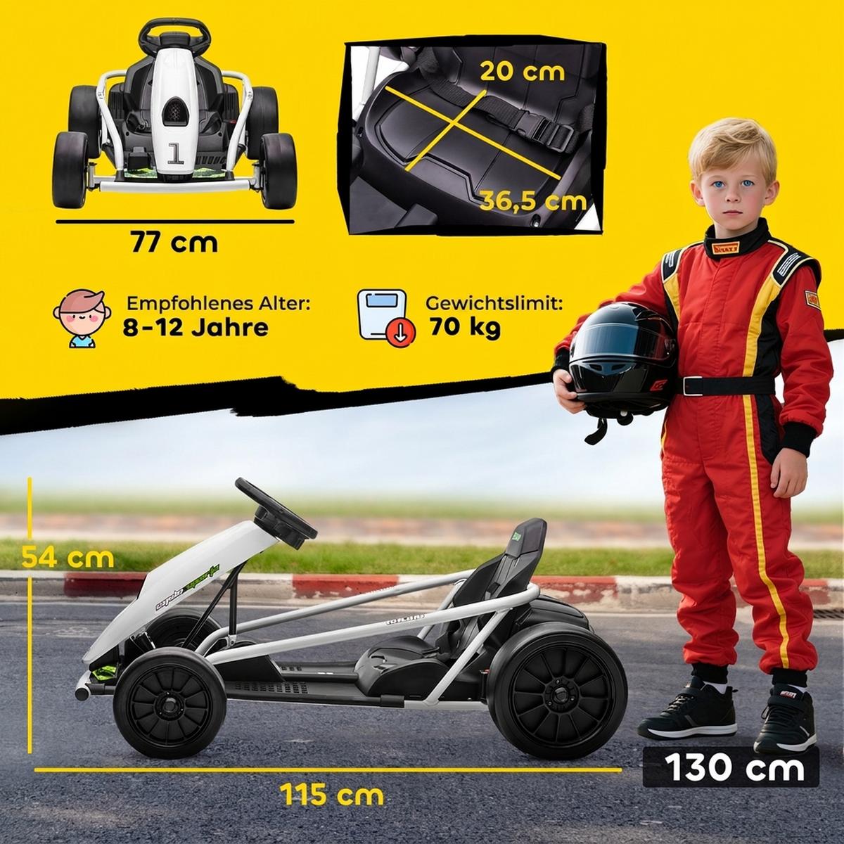 ELEKTRO-GO-KART Kunststoff Metall Weiß - Weiß, Kunststoff (115/77/54cm) - HOMCOM