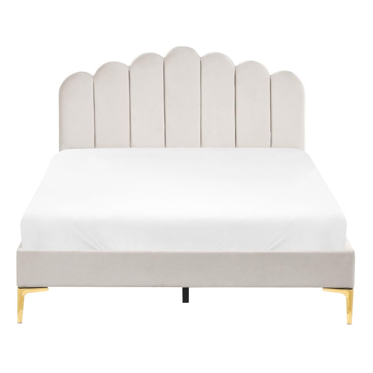 BETT mit Lattenrost 140/200 Samtstoff Cremeweiß Sauvian - Creme, Textil (140/200cm) - Beliani