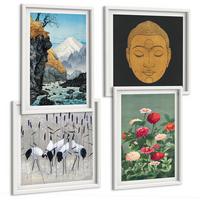 BILDER SET 4er Set - 50x50 cm & 40x60 cm Weißer Rahmen - Japanische Natur und Japandi-Stil - Weiß, Kunststoff (50/50cm) - TULUP