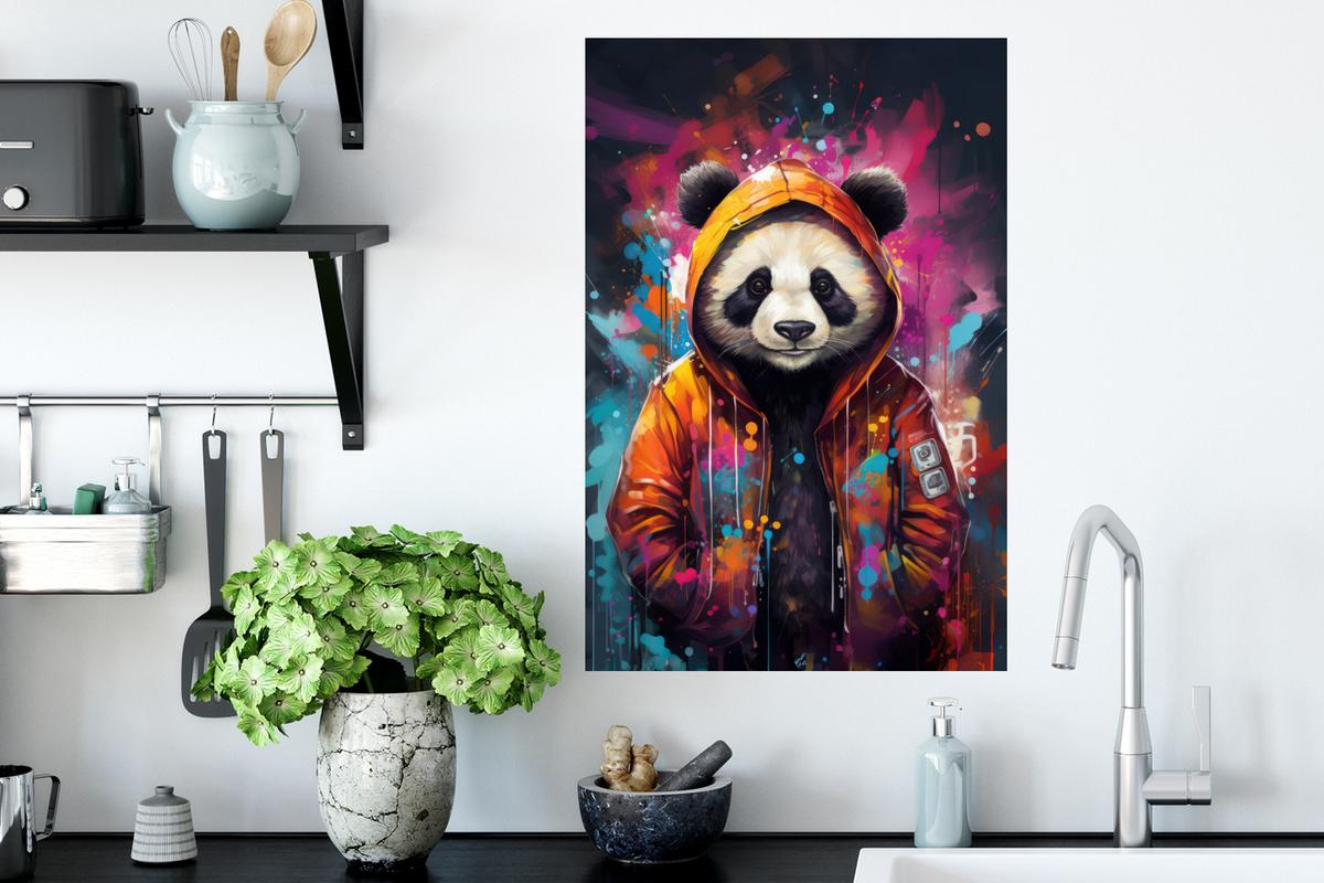 WANDTATTOO Panda - Jacke - Graffiti - Orange Wandbild 40x60 cm - Orange, Kunststoff (40/60/0.1cm) - MuchoWow