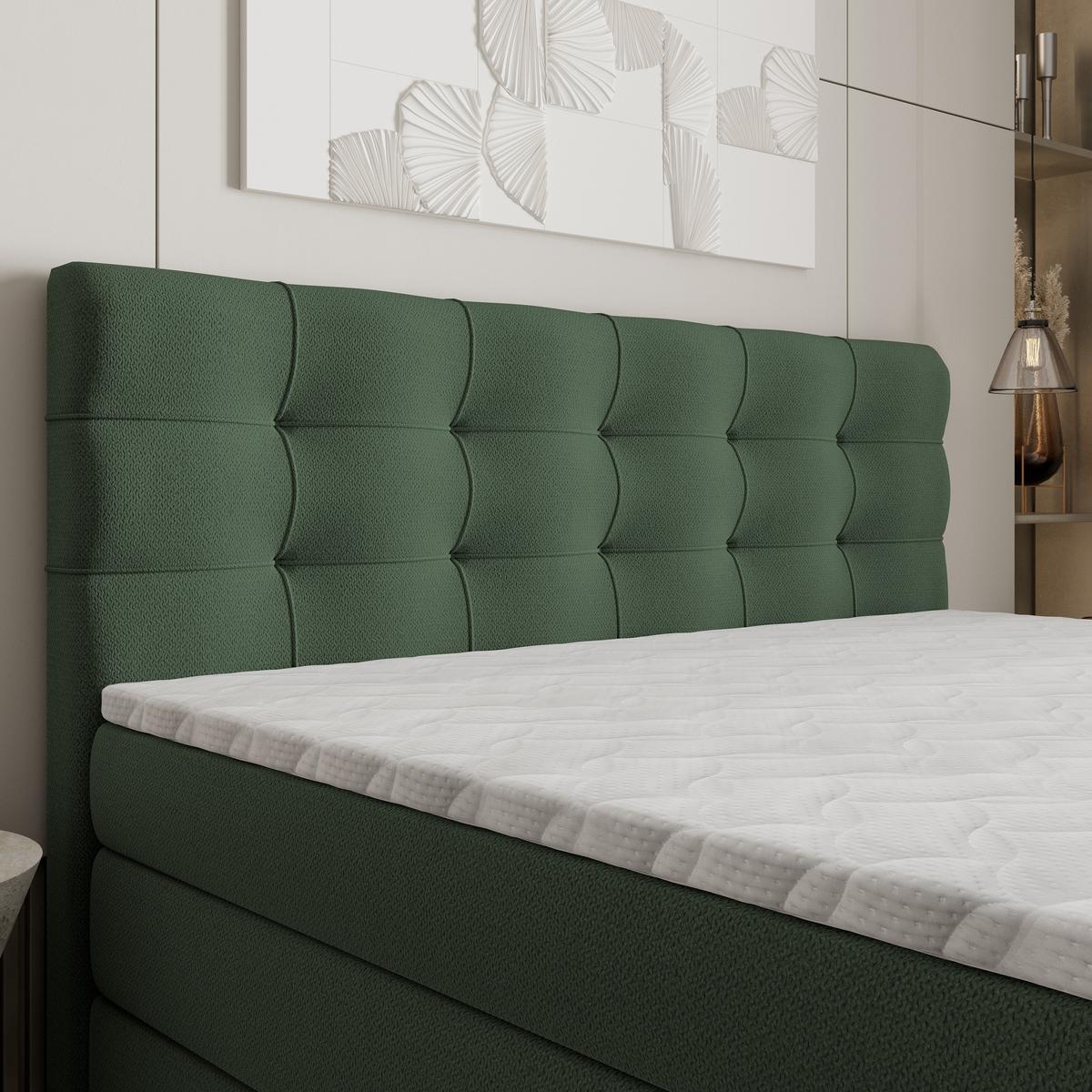 BOXSPRINGBETT AREZI 160x200 cm mit Matratze und Topper - Grün - Grün, Holz (160/200cm) - MASSENO