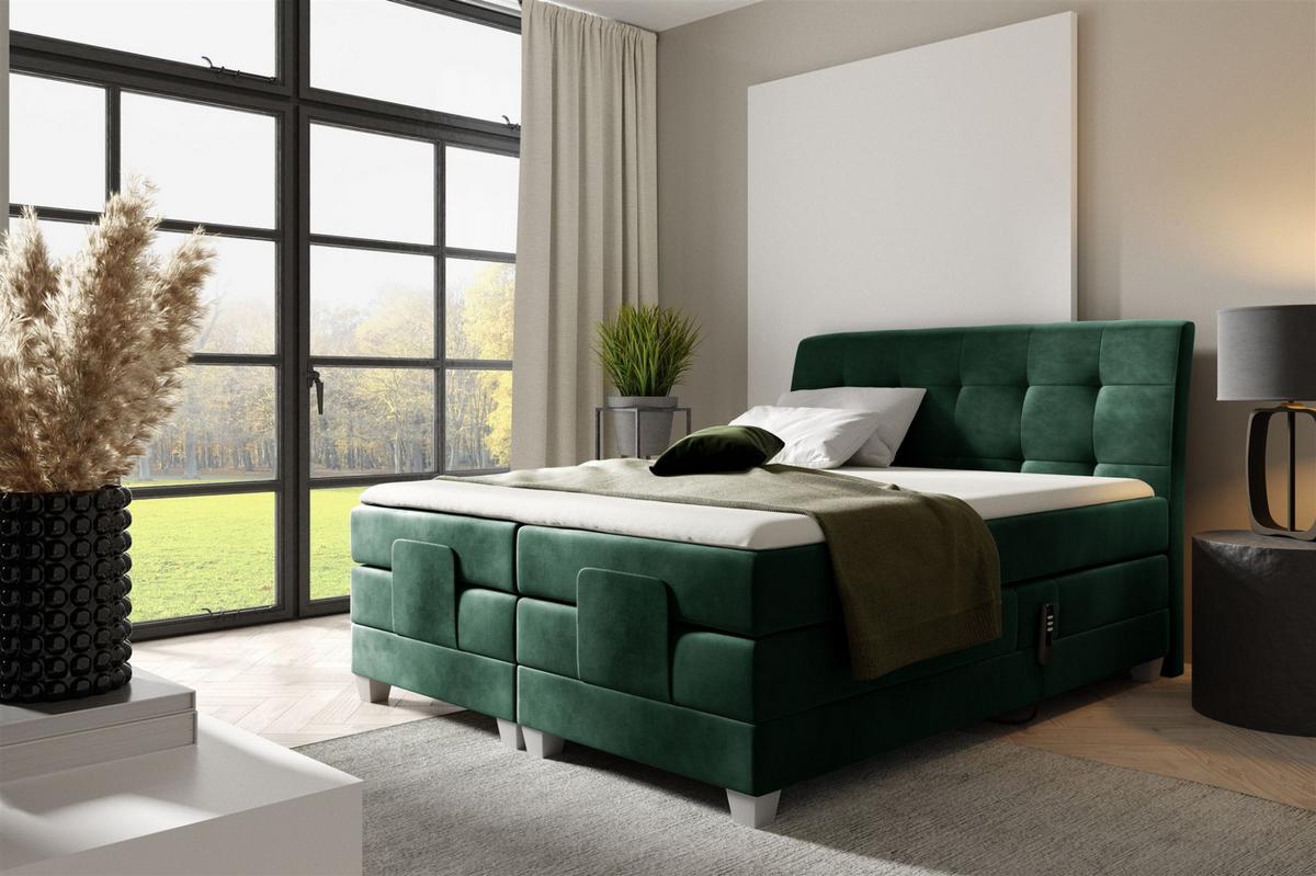 BOXSPRINGBETT Elektrisch Franco - Grün, Holzwerkstoff/Textil (200/200cm) - Fun Möbel