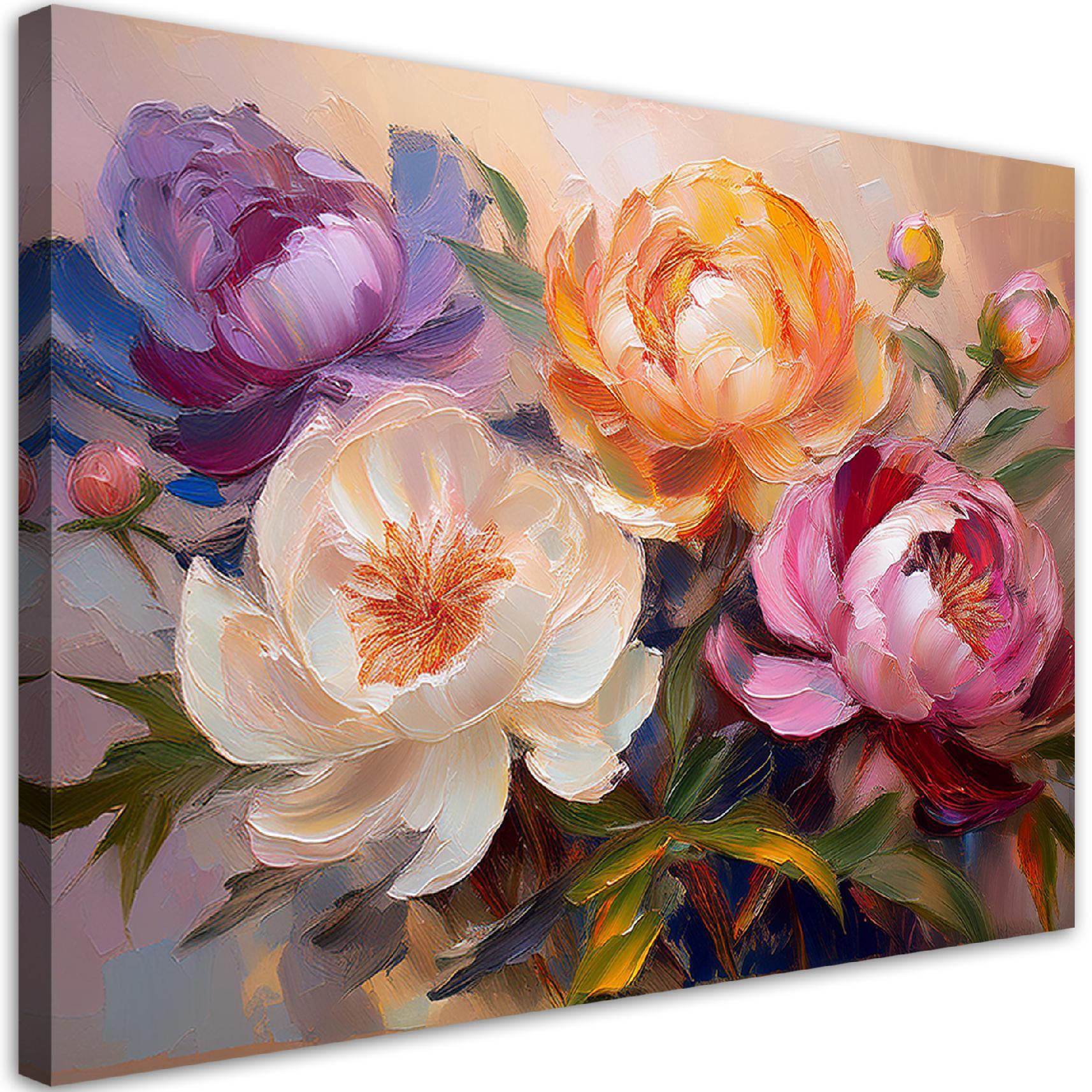 WANDBILD farbiger strauß pfingstrosenblumen - Multicolor, Textil (60/40cm) - Feeby