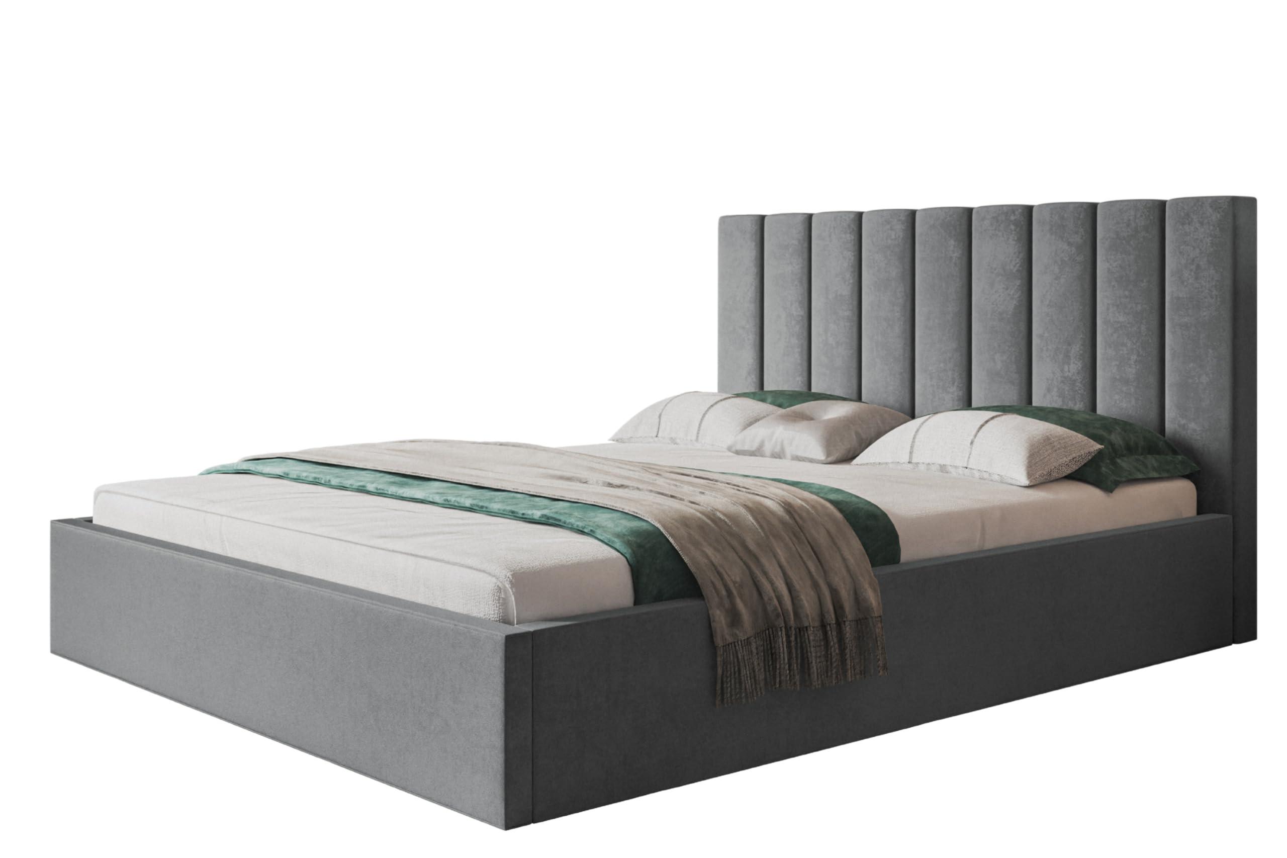 BETT 90x200 - Polsterbett mit Bettkasten und Metallrahmen - Modern Betten - Weicher Jasminstoff - Kollektion Sapporo - Grau - Grau, Holz/Textil (90/200cm) - Alpi-Möbel