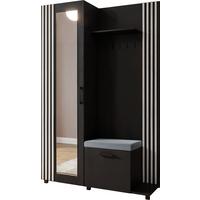 GARDEROBE Linaro mit Spiegel, Sitzbank in Lamellen-Optik 137/207/42 cm, Rechts - Schwarz, Holzwerkstoff (137/207/42cm) - WFL GROUP