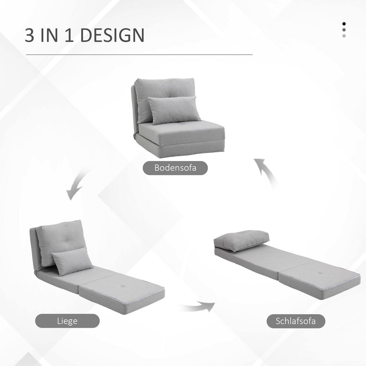 BODENSESSEL 2-in-1 Klappbett mit verstellbarer Rückenlehne Grau - Grau, Metall (60/56/80cm) - HOMCOM