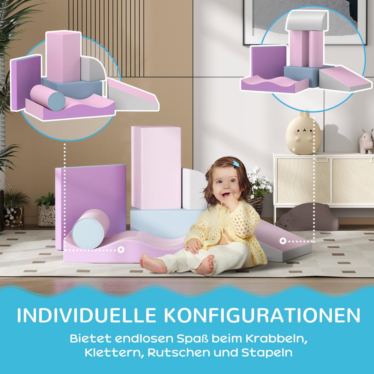 BAUSTEINSET 7er-Set Schaumstoff Bausteine Bauspielzeug für 1-3 Jahre alt Kinder - Multicolor, Kunststoff (40/11/60cm) - HOMCOM