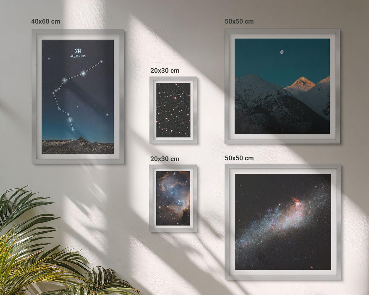 BILDER SET 5er Set - 50x50 cm & 20x30 cm & 40x60 cm Silberner Rahmen - Galaxienraum Wassermann-Berge - Silberfarben, Kunststoff (40/60cm) - TULUP