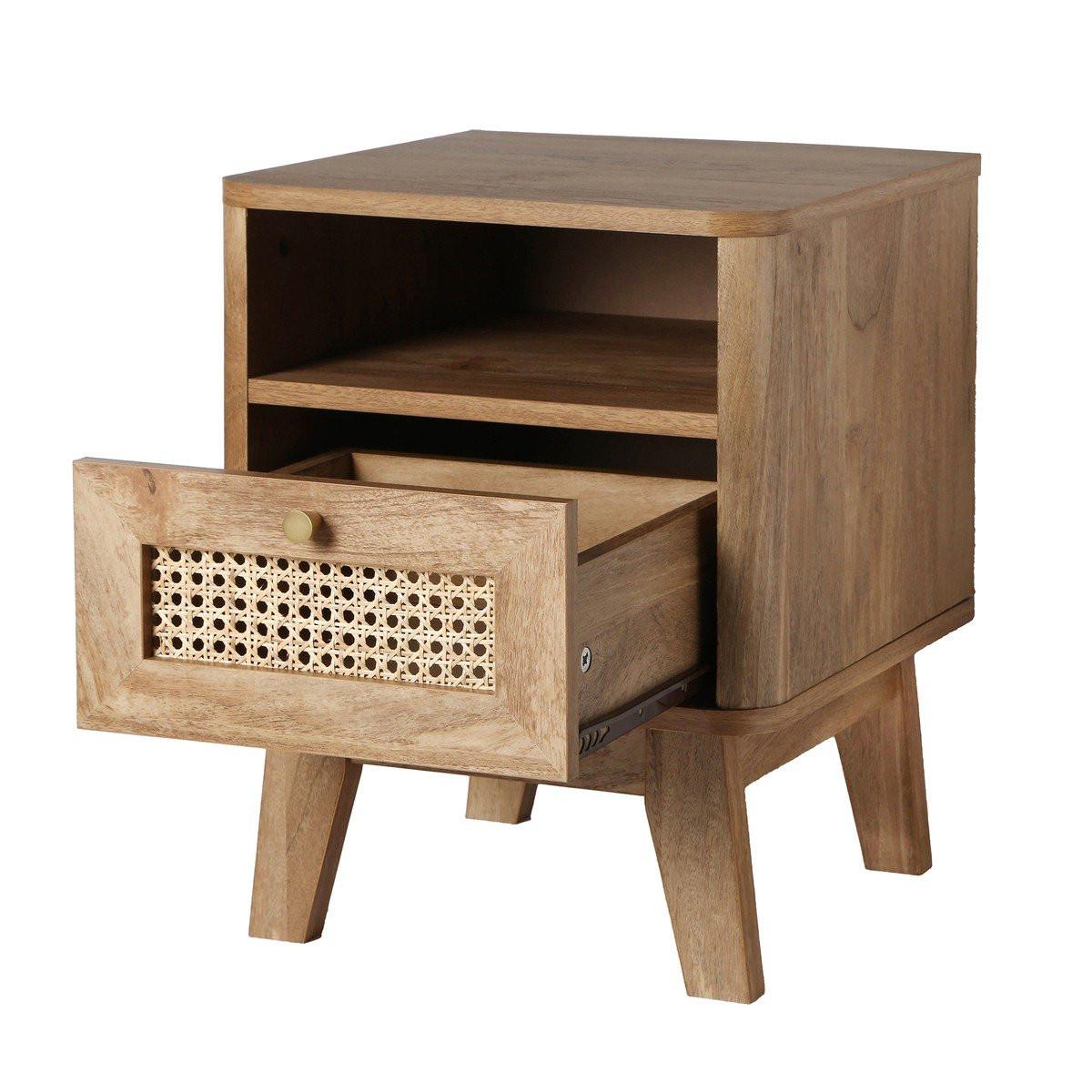 NACHTTISCH 1 schublade mit rattanfront und 1 fach palmo 39/39/49 cm - Apfelbaumfarben, Holzwerkstoff (39/49/39cm) - Calicosy