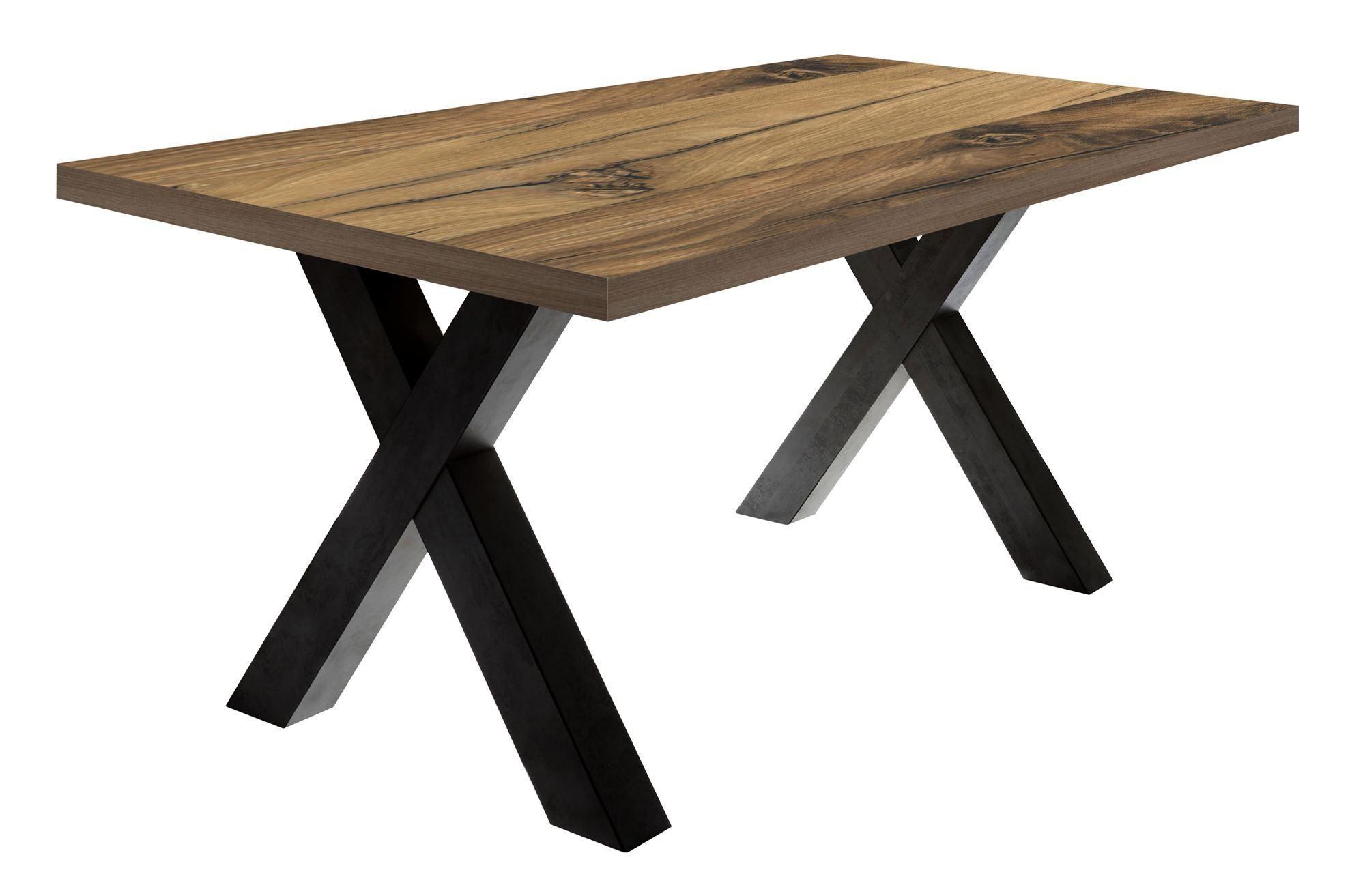 ESSZIMMERTISCH Eike 8 160 x 90 x 75 Esstisch Schwarzstahl/Plankeneiche - Hellgrau, Holz (160/90/75cm) - 58aufmkessel