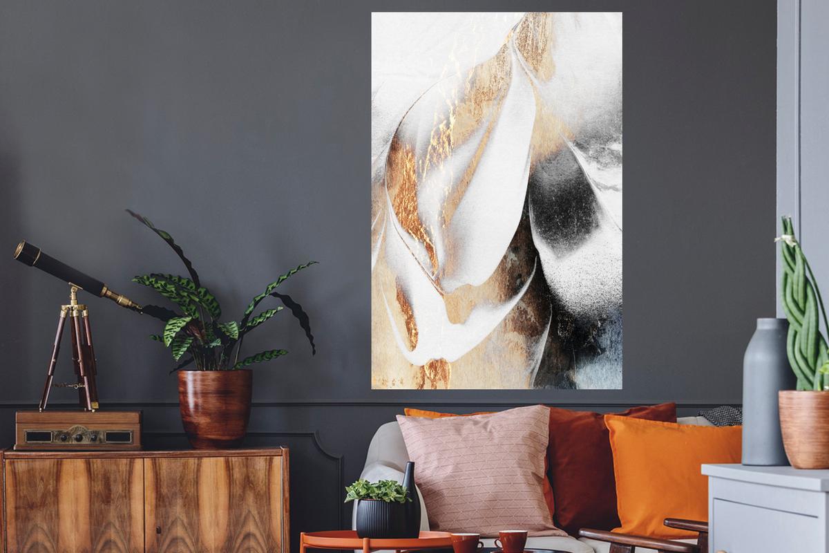 WANDTATTOO Luxus - Abstrakt - Gold - Weiß Wandaufkleber 80x120 cm - Goldfarben, Kunststoff (80/120/0.1cm) - MuchoWow