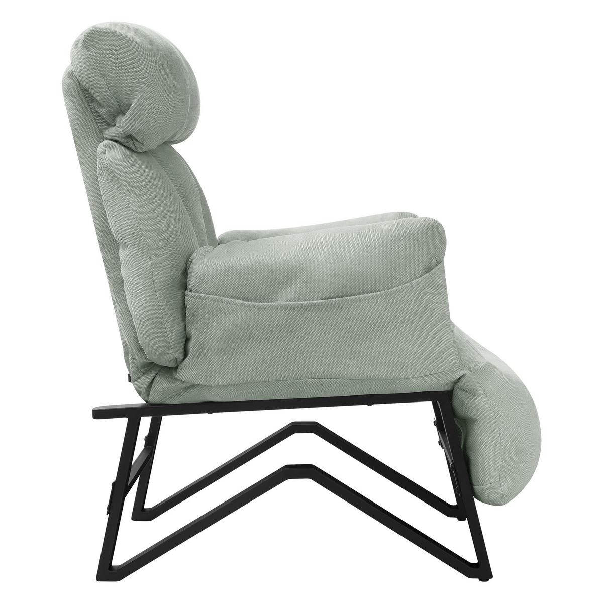 SESSEL mit Liegefunktion Grau-Grün Leinenbezug Relaxsessel verstellbar für Wohnzimmer - Schwarz/Hellgrün, Textil/Metall (85/102/82cm) - ML-DESIGN
