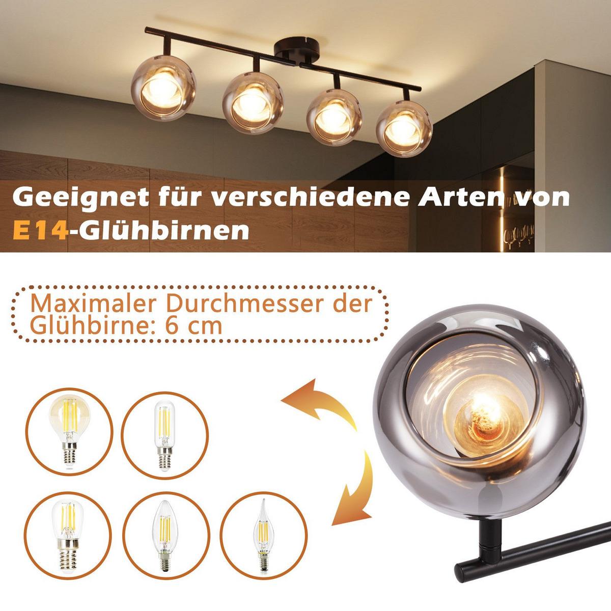 DECKENSTRAHLER Cottbus 4-flammig 62.5/11/19.5 cm - Schwarz, Metall (62.5/11/19.5cm) - Nettlife