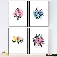 POSTER Set mit 4 glücklich und bunt ‚Love‘ A3 Schwarzer Rahmen - Schwarz, Papier (29.7/3cm) - Nacnic