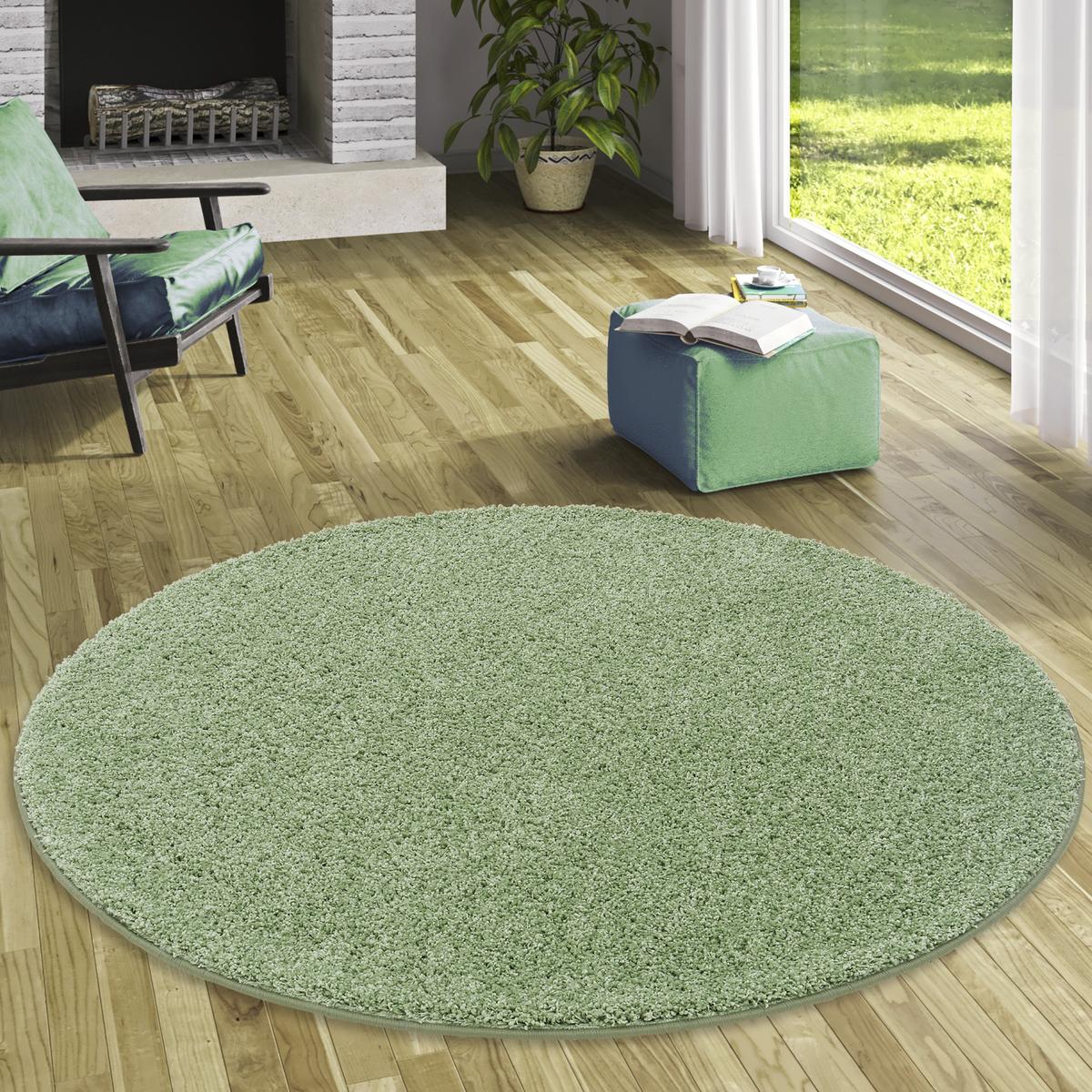 LUXUS HOCHFLOR LANGFLOR TEPPICH MILANO RUND - Mintgrün, Textil (160/160cm) - Snapstyle