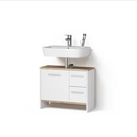 WASCHBECKENUNTERSCHRANK Amalfi Weiß/Goldkraft Eiche 70.2 x 57 cm mit 2 Schubladen und 1 Tür - Honigeiche/Weiß, Holzwerkstoff (70.2/57/27.9cm) - Livinity®