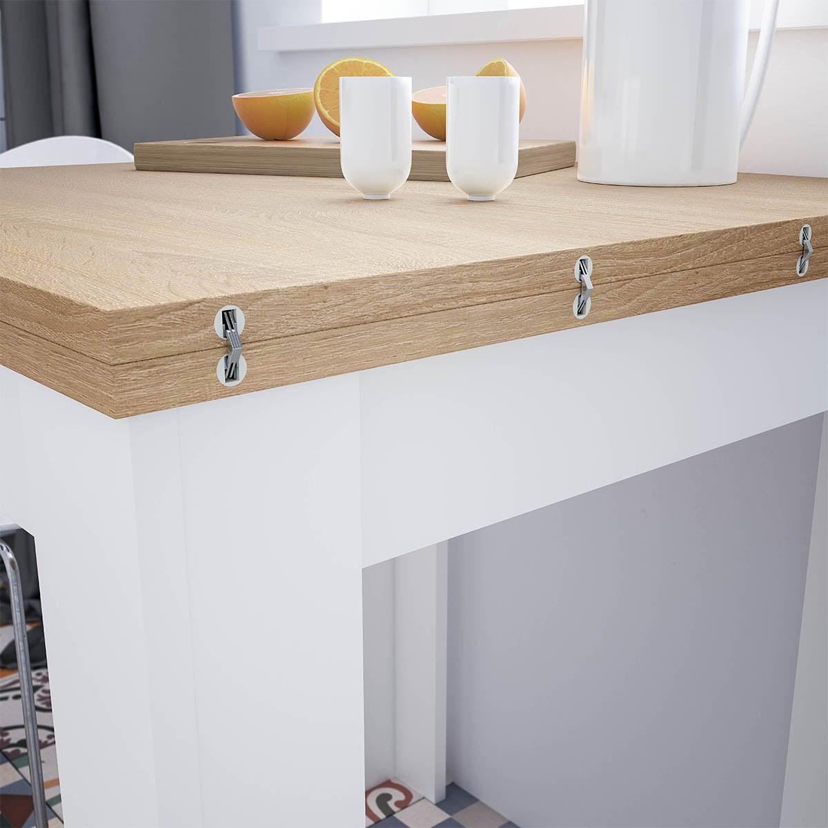 TISCH ausziehbarer Klappsystem in Buchform 67/67/79 cm - Weiß, Holzwerkstoff (7.9/67/79cm) - Calicosy