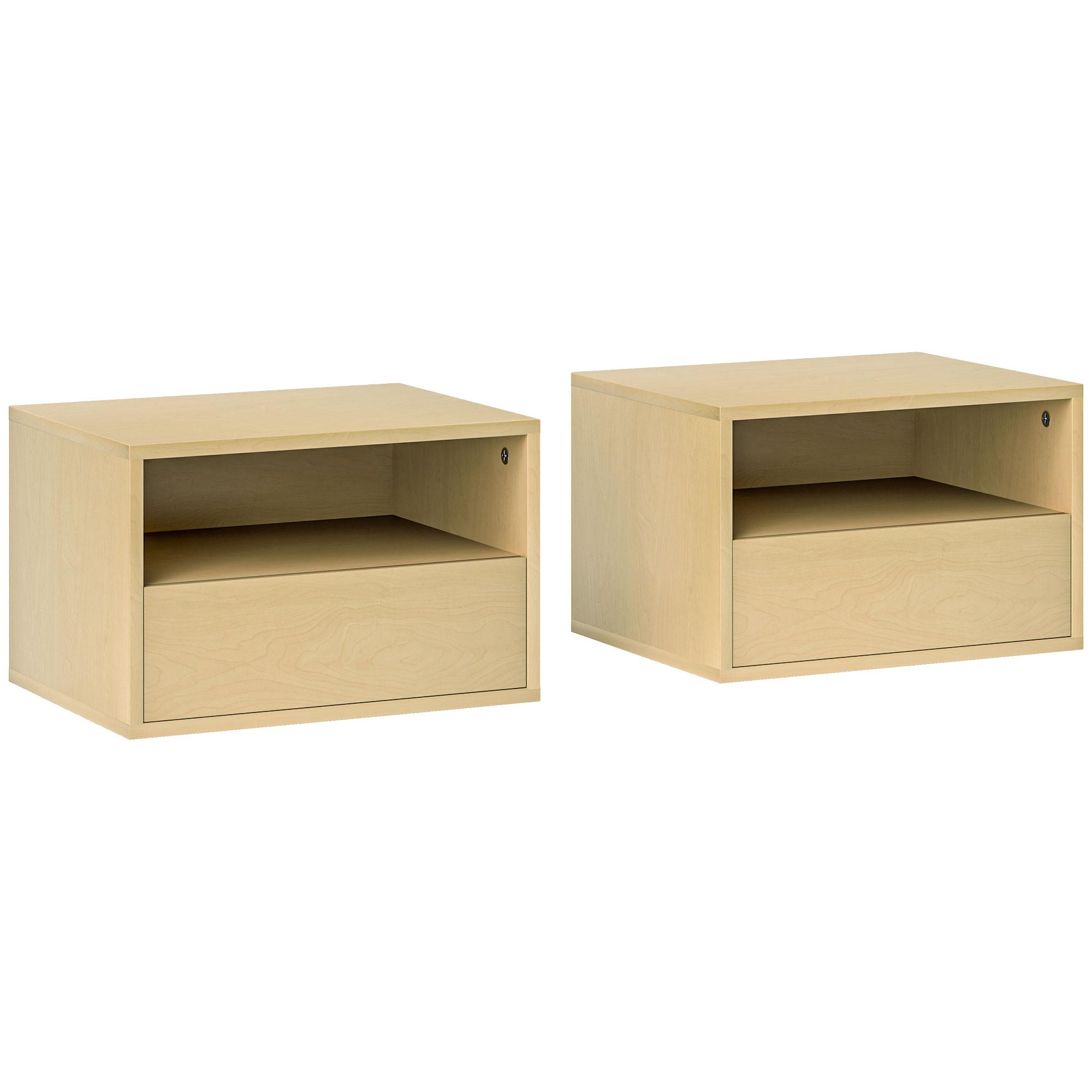2ER Set Nachttisch hängend Schwebender Nachtschrank mit Schublade, offenes Regal - Naturfarben, Holzwerkstoff (35/27.5/45cm) - HOMCOM