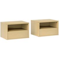 2ER Set Nachttisch hängend Schwebender Nachtschrank mit Schublade, offenes Regal - Naturfarben, Holzwerkstoff (35/27.5/45cm) - HOMCOM