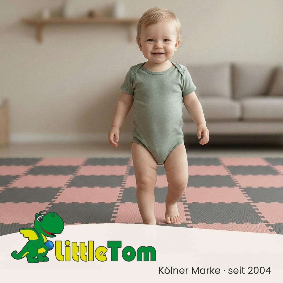 SPIELMATTE mit Rand - 180/90/1 cm Puzzlematte Rosa Grau - Rosa, Kunststoff (30/30cm) - Littletom