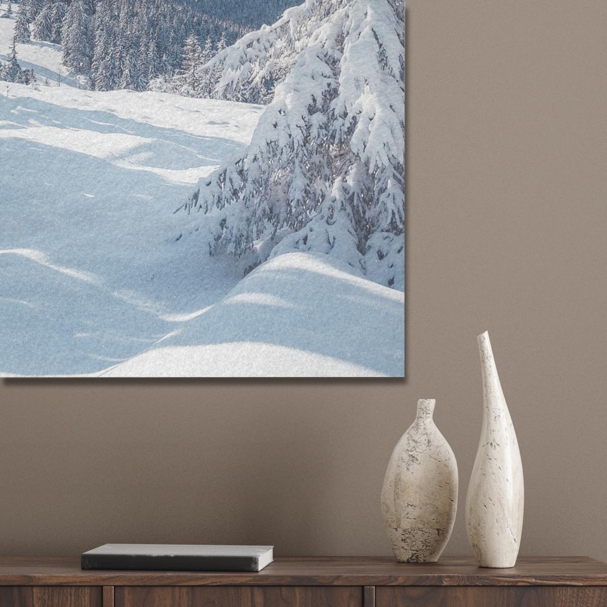 AKUSTIKBILD Winterlandschaft - Natur - Berge - Bäume - Schnee Wandbilder 60x80 cm - Hellblau, Kunststoff (60/80/0.9cm) - MuchoWow