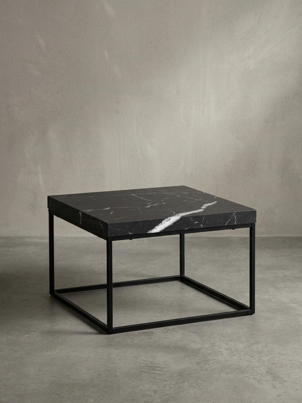 COUCHTISCH in Stein-Optik mit Metallbeinen im modernen Design, Schwarz 60x60x38 cm - Schwarz, Holzwerkstoff/Metall (60/60/38cm) - KADIMA DESIGN