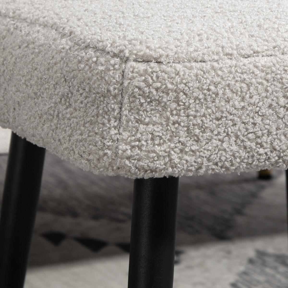 FUSSHOCKER Sitzhocker Quadratischer Schminkhocker mit Kaschmir-Optik, Stahlbeine - Hellgrau, Kunststoff (42/44/42cm) - HOMCOM