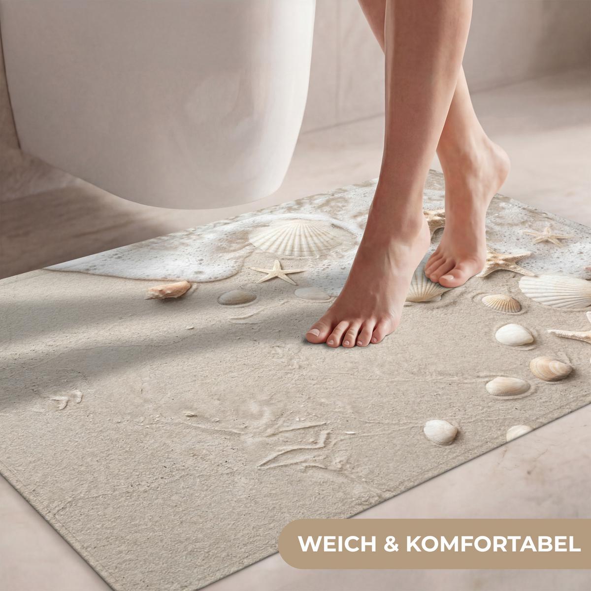 WC-VORLEGER Muscheln - Seesterne - Strand Toilettenteppich 90x60 cm - Sandfarben, Textil (90/1cm) - OnlyWow