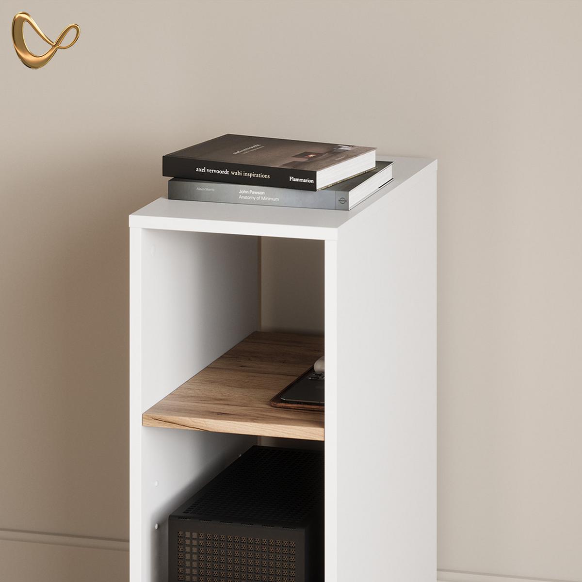 PC-SCHRANK Lorena Weiß/Goldkraft Eiche 28.5 x 72 cm mit 2 Fächern - Honigeiche/Weiß, Holzwerkstoff (28.5/72/50cm) - Livinity®