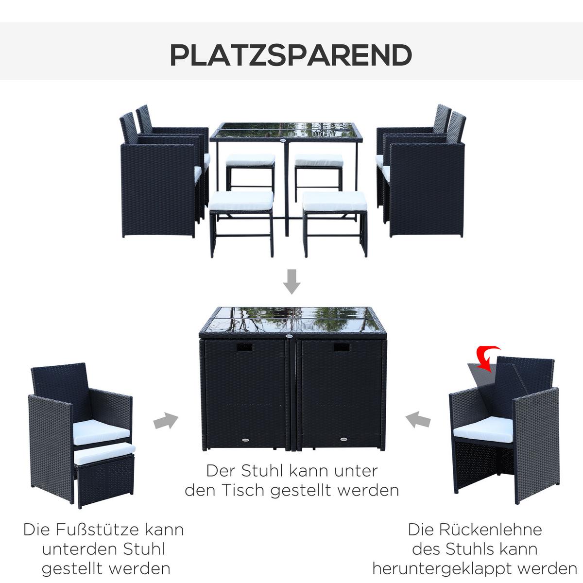POLYRATTAN Gartenmöbel Rattan Gartenset inkl. Kissen Schwarz 109 x 109 x 72 cm - Schwarz, Kunststoff - Outsunny