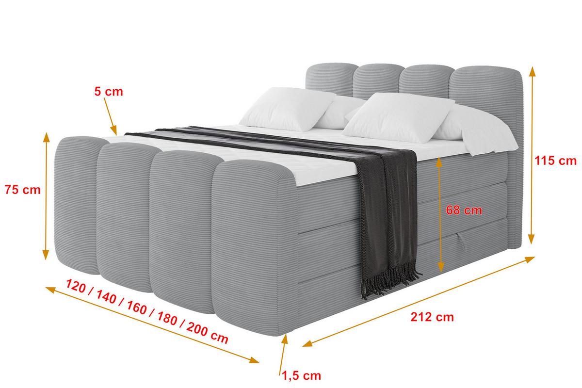 BOXSPRINGBETT mit Matratze H3/H4 - NINA-Z KING - 140x200 cm Grau - Silberfarben, Holzwerkstoff (140/200cm) - ALTDECOR