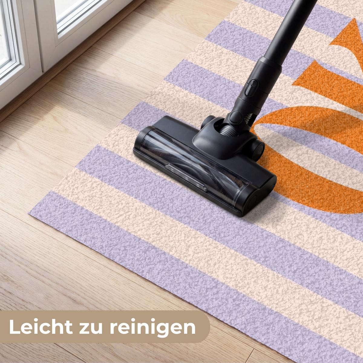 FUSSMATTE Lila – Orange – Streifen – Okay 150x90 cm - Flieder, Kunststoff (150/0.4cm) - MuchoWow