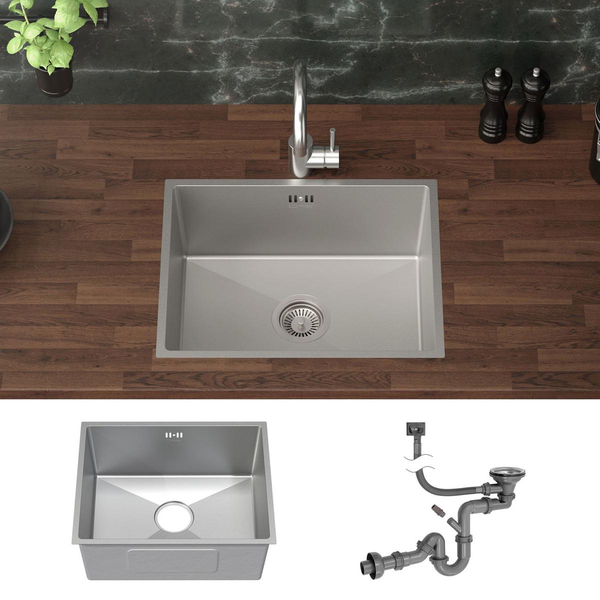 SPÜLBECKEN aus Edelstahl 50x40 cm mit Siphon - Silberfarben, Metall (50/20/40cm) - ML-DESIGN