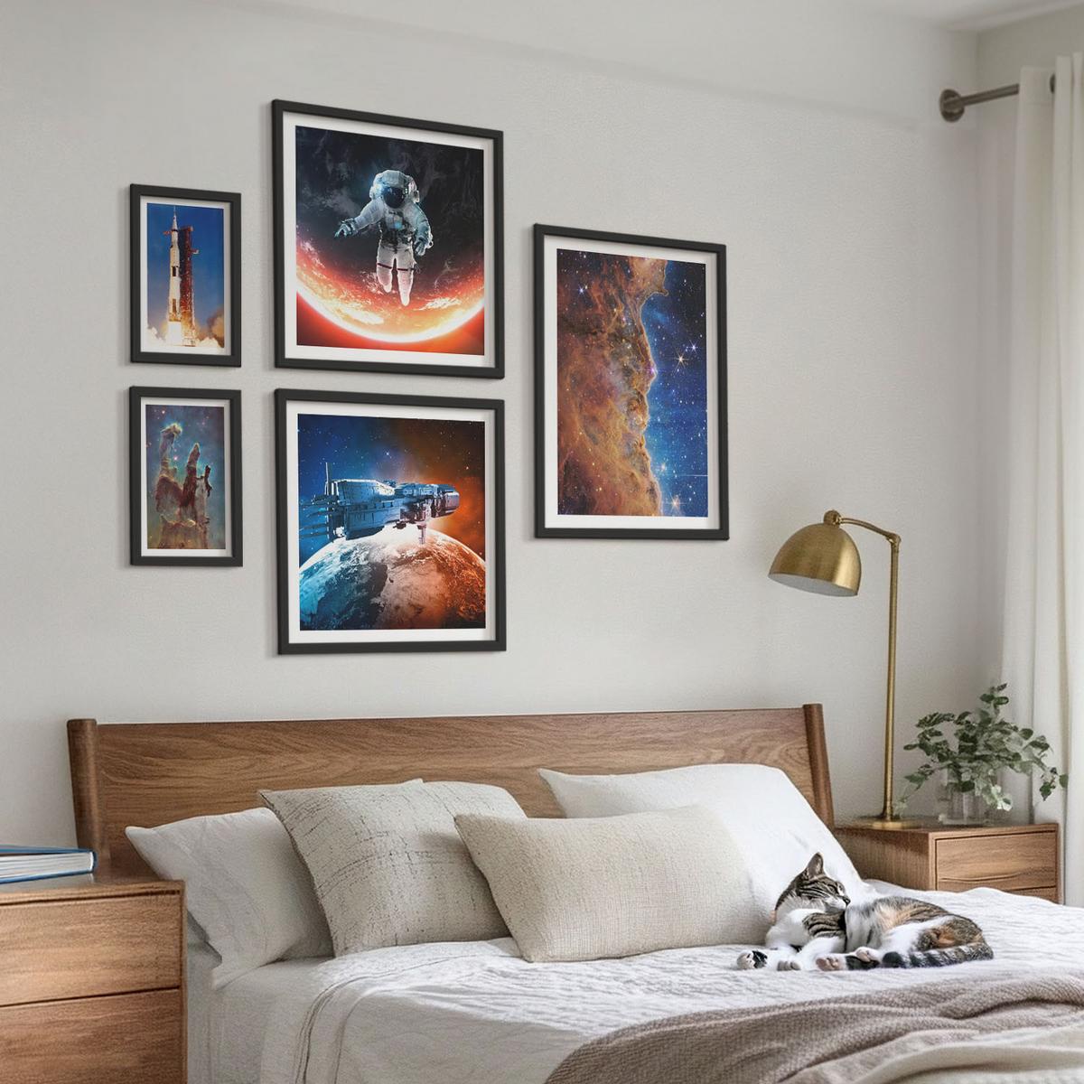 BILDER SET 5er Set - 50x50 cm & 20x30 cm & 40x60 cm Schwarzer Rahmen - Farbenfrohes abstraktes Porträt - Schwarz, Kunststoff (40/60cm) - TULUP